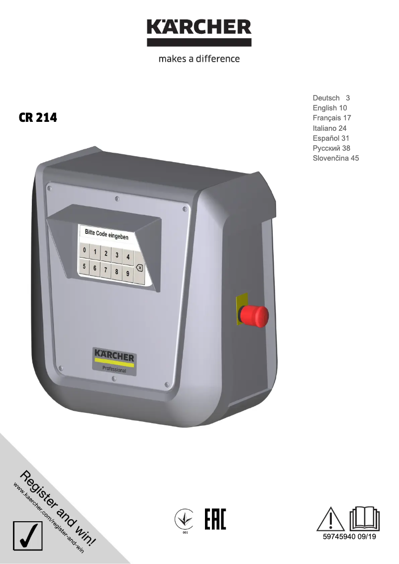 Page 1 de la notice Manuel utilisateur Kärcher CR 214 BC