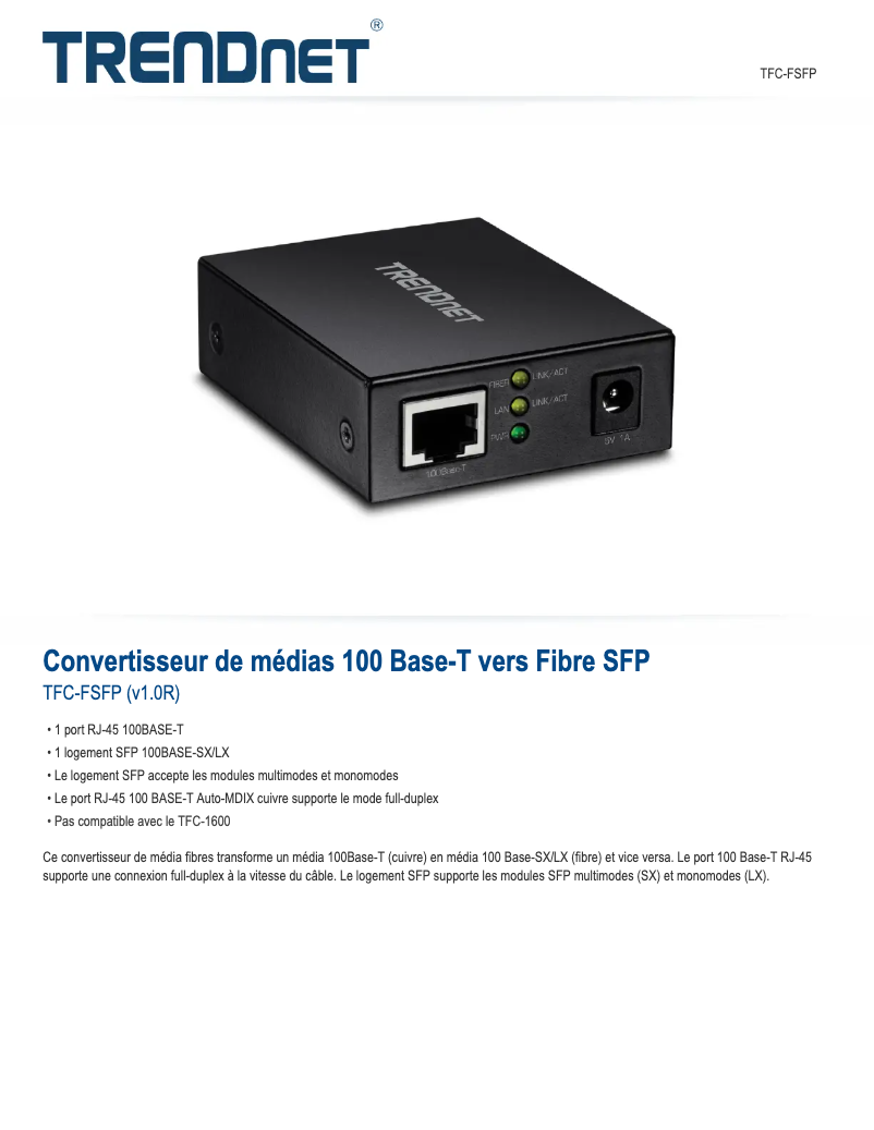 Page n°1 - Fiche technique TRENDnet TFC-FSFP