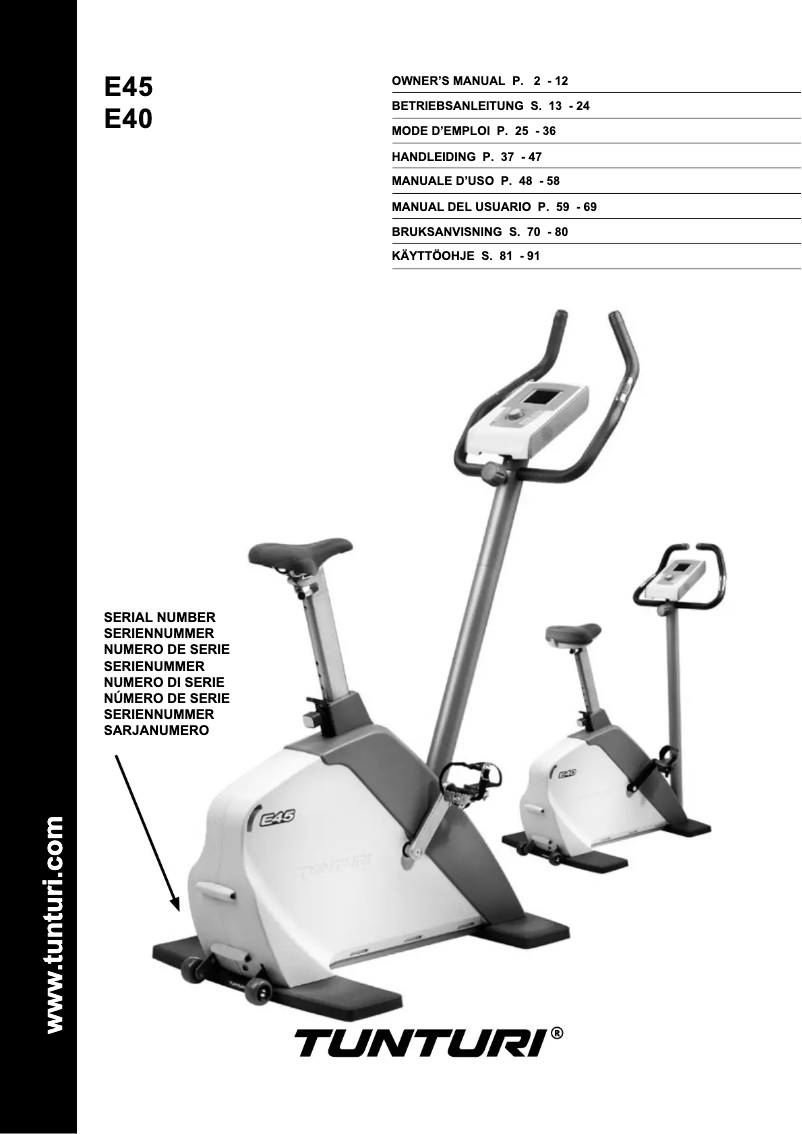 Page n°1 - Manuel utilisateur Tunturi E45