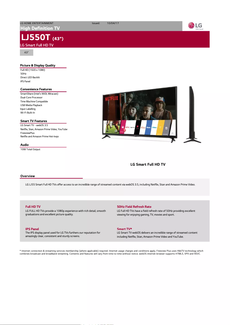 Page n°1 - Fiche technique LG 43LJ550T