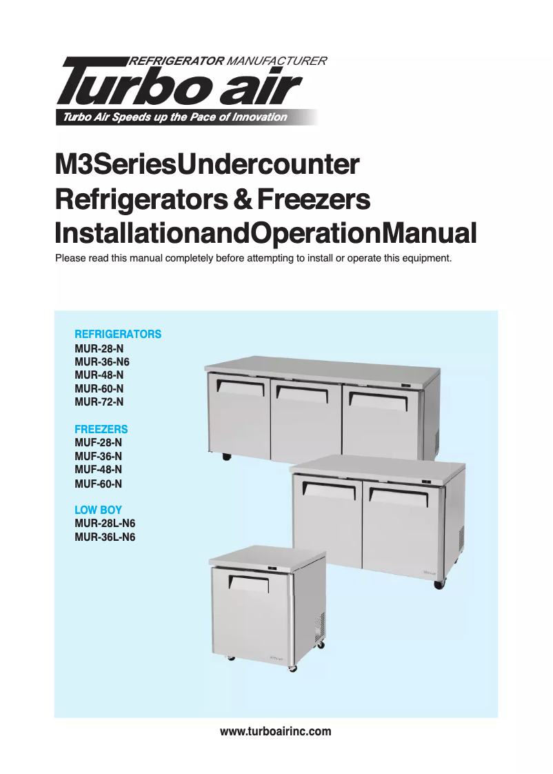 Page 1 de la notice Guide d'installation Turbo air MUR-48