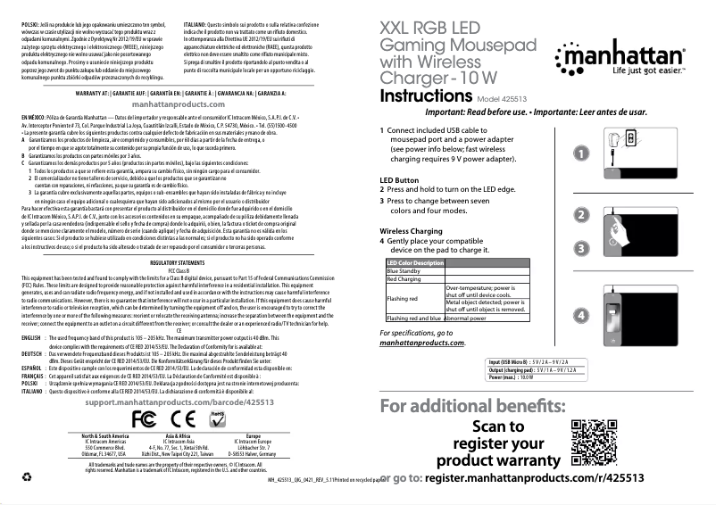 Page 1 de la notice Mode d'emploi Manhattan 425513