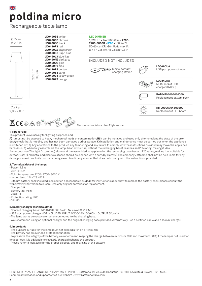 Image de la première page du manuel de l'appareil Poldina Pro Micro