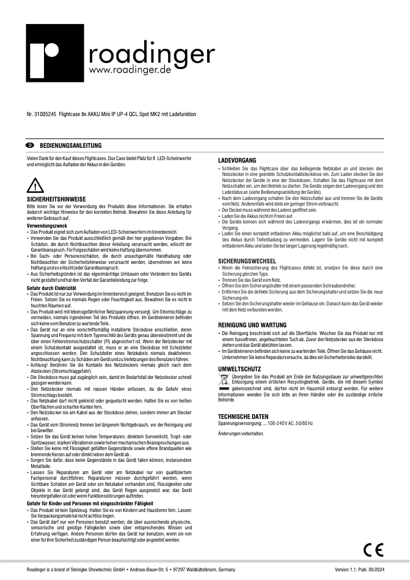 Page 1 de la notice Manuel utilisateur Roadinger UP-4 QCL
