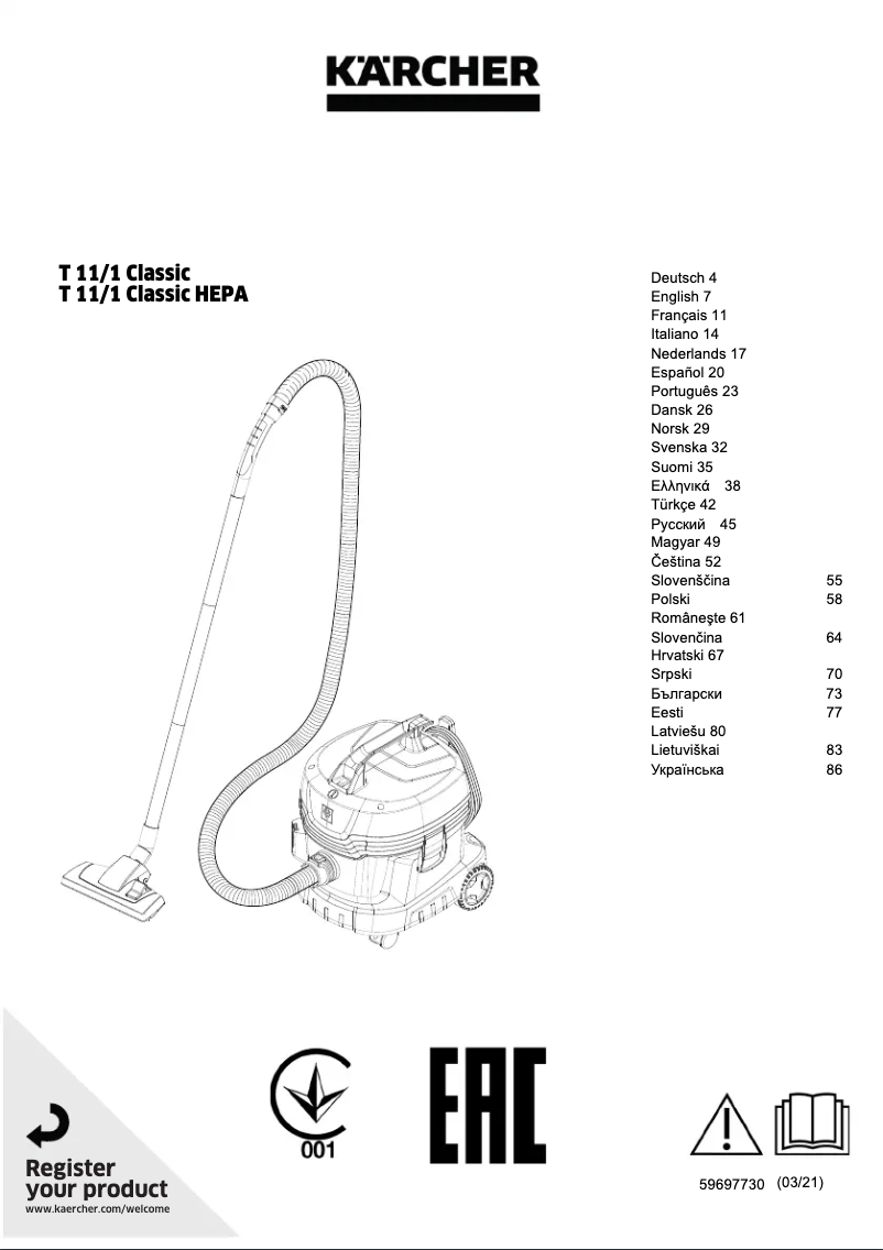 Imagen de la primera página del manual del dispositivo T 11/1 Classic HEPA