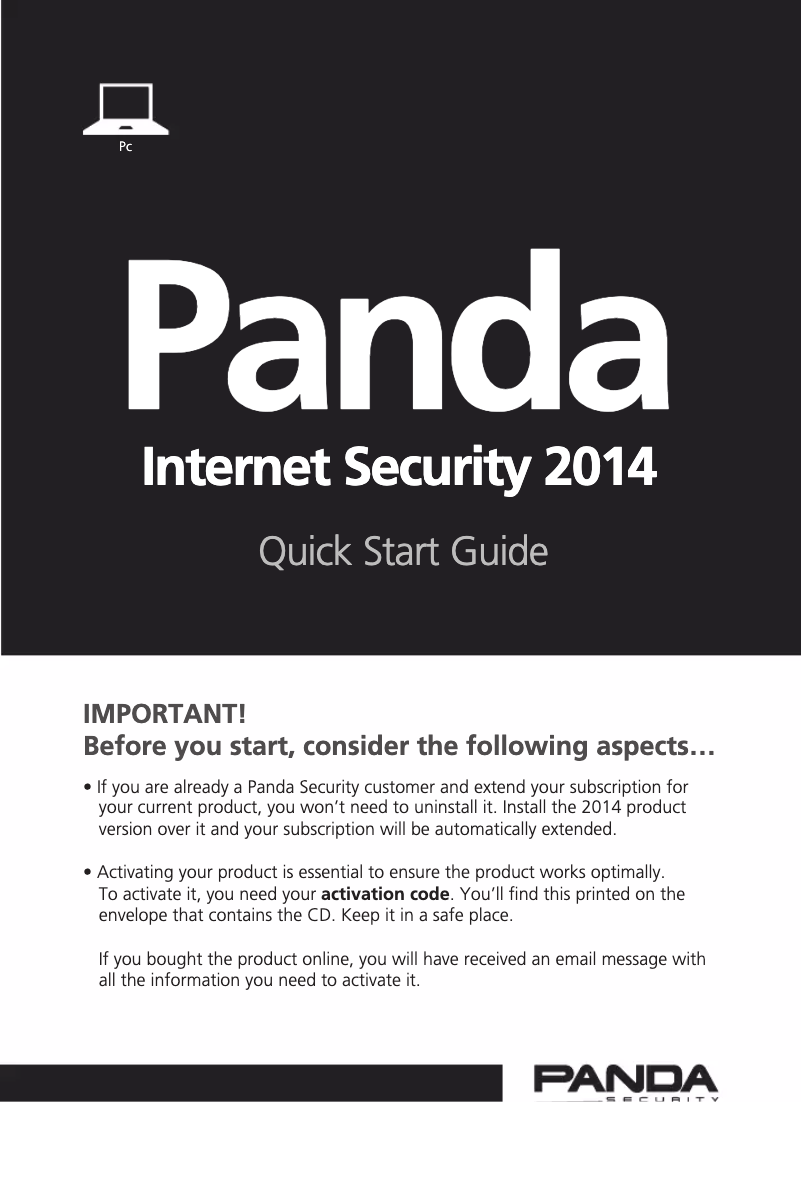 Page 1 de la notice Manuel utilisateur Panda Internet Security 2014