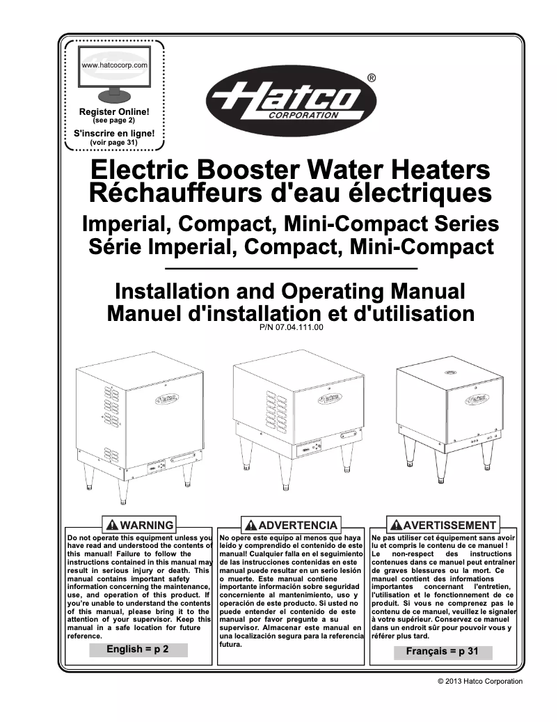 Page 1 de la notice Manuel utilisateur Hatco C-45