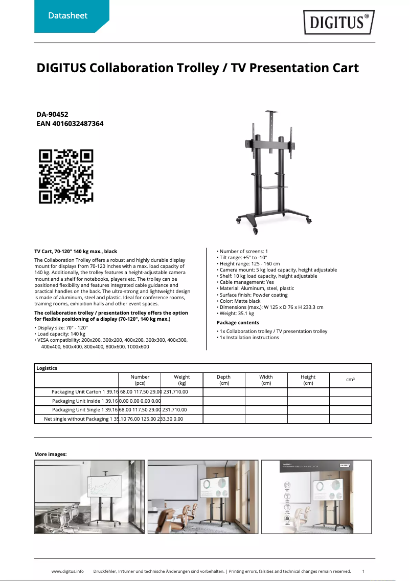 Page 1 de la notice Fiche technique Digitus DA-90452