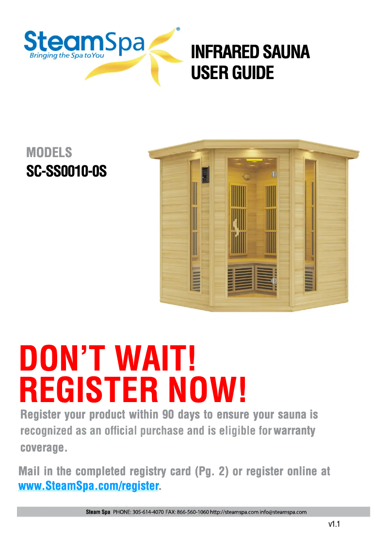 Page 1 de la notice Manuel utilisateur SteamSpa SC-SS0010-0S