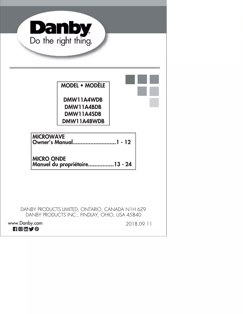 Page 1 de la notice Manuel utilisateur Danby DMW11A4SDB