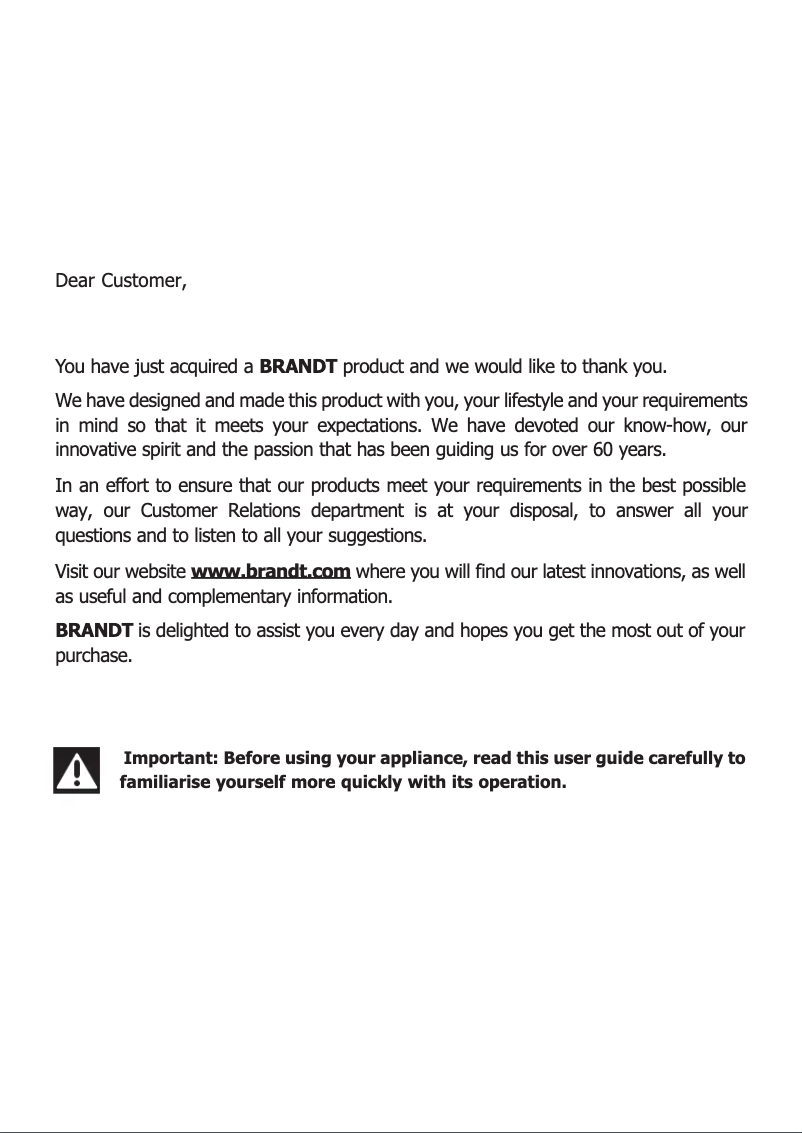 Page 1 de la notice Manuel utilisateur Brandt BXP6332W