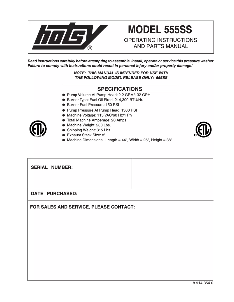 Image de la première page du manuel de l'appareil 555SS