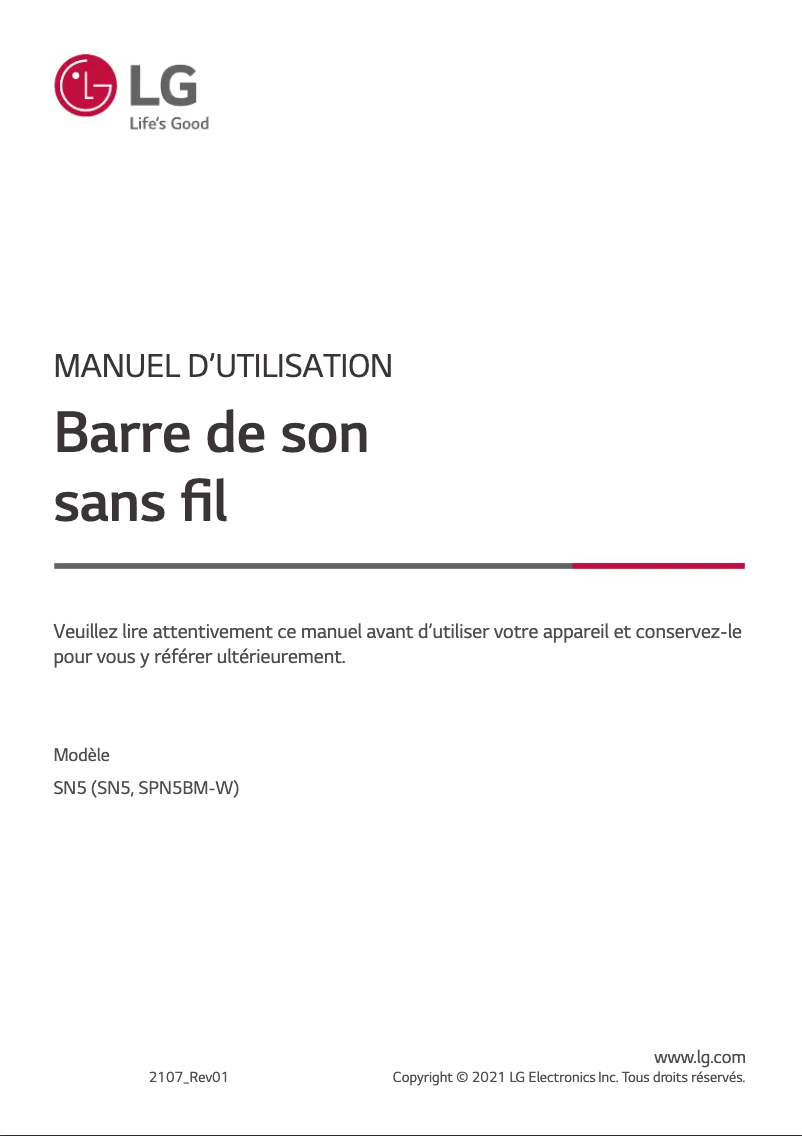 Image de la première page du manuel de l'appareil SN5