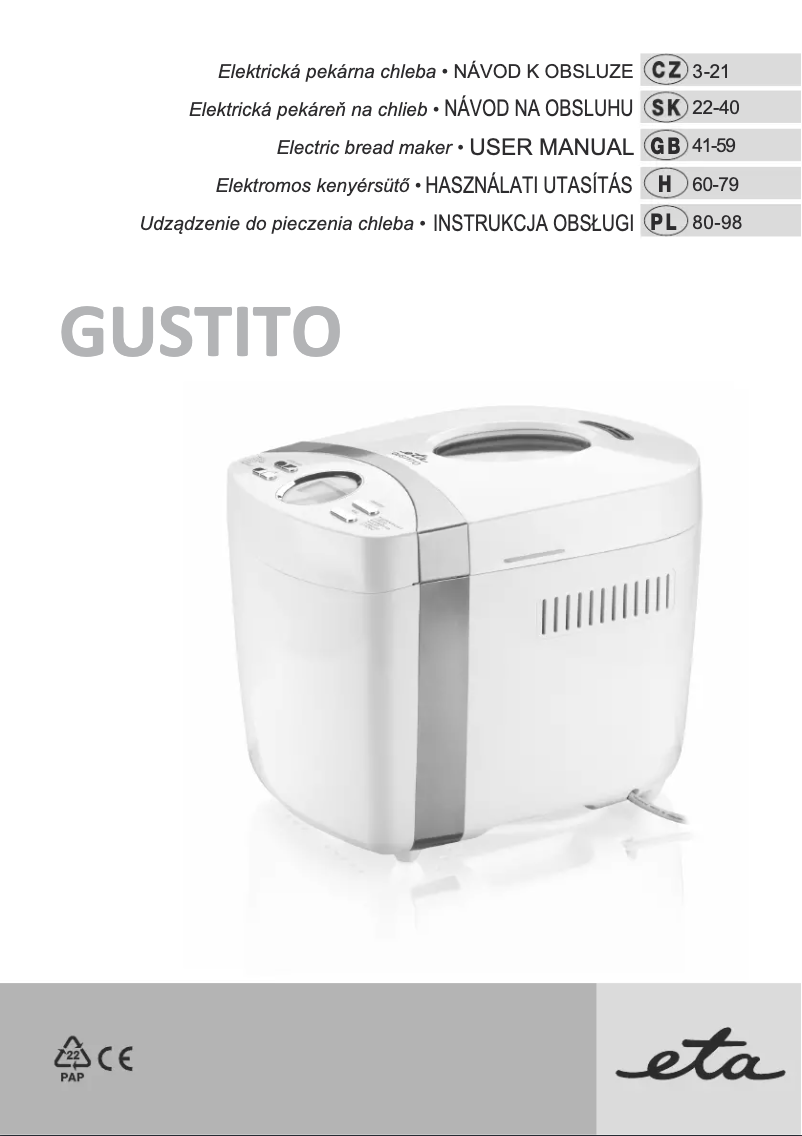 Page 1 de la notice Manuel utilisateur Eta Gustito