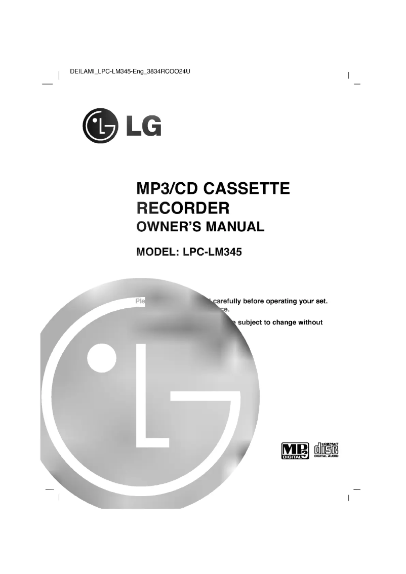 Page n°1 - Manuel utilisateur LG LPC-LM345A