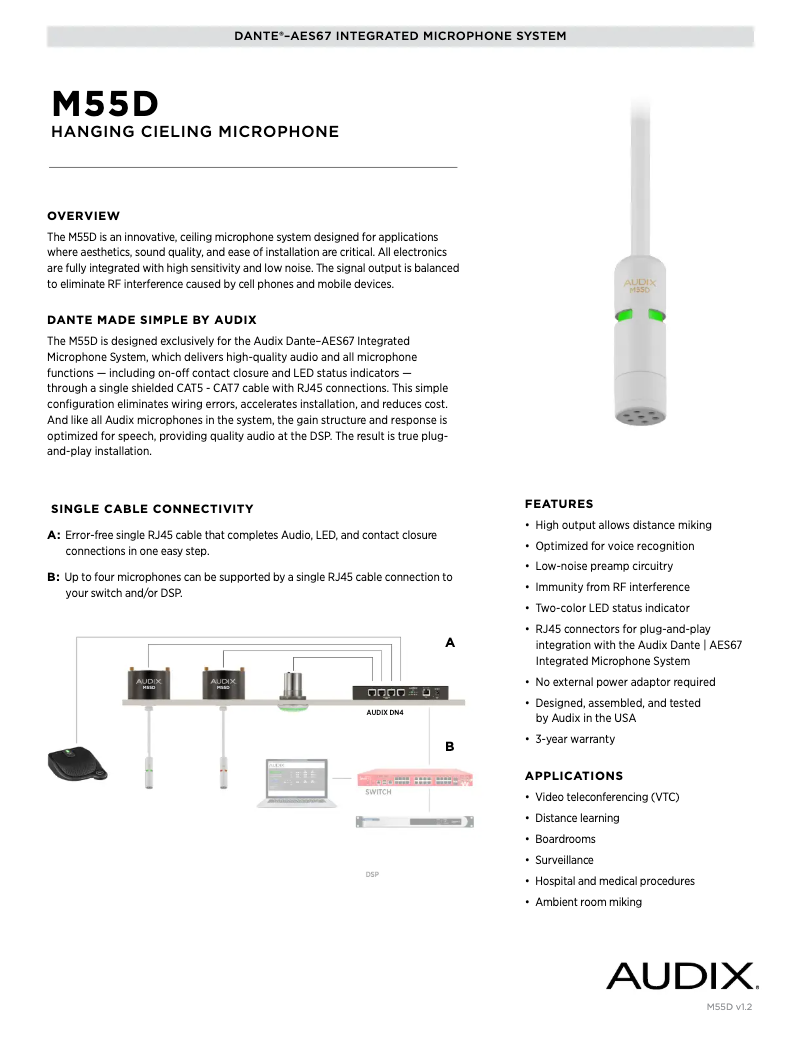 Page 1 de la notice Fiche technique Audix M55D