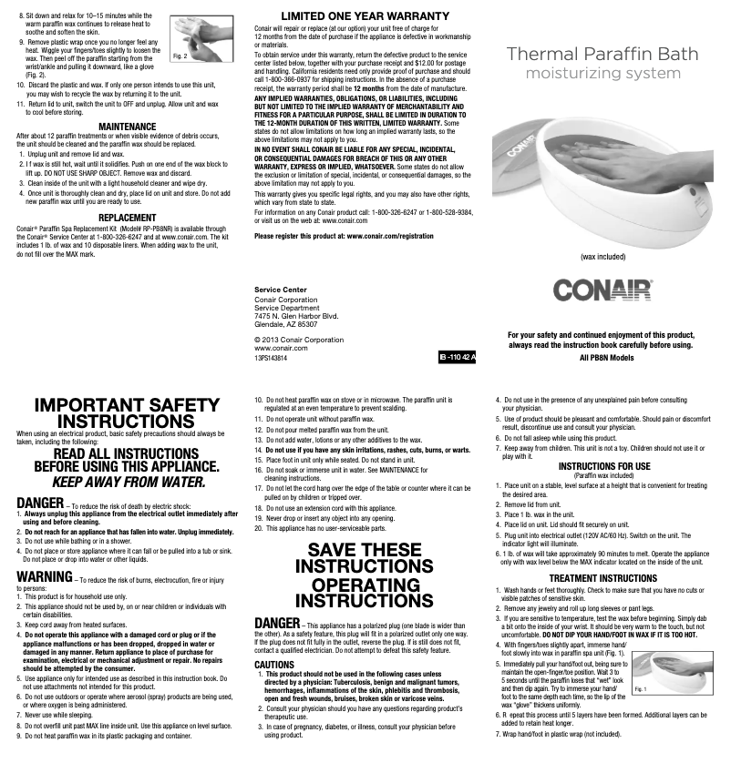 Page 1 de la notice Manuel utilisateur Conair PB8NRF