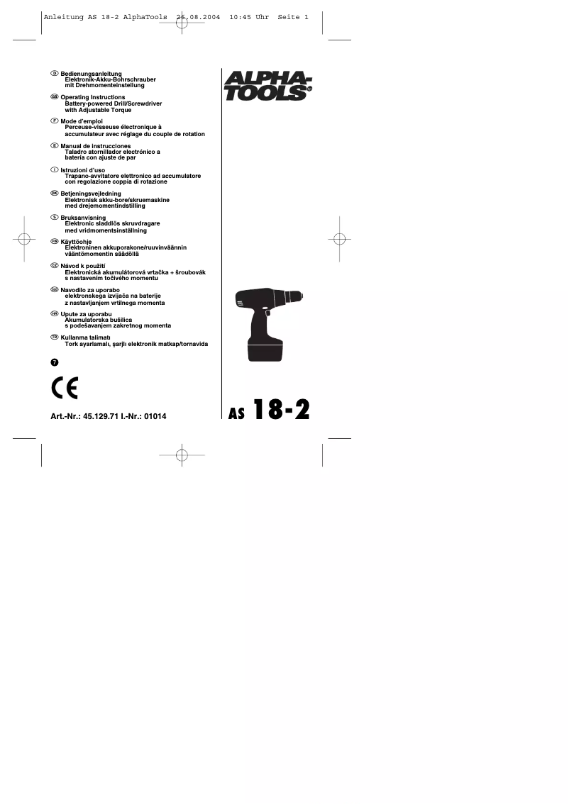 Page 1 de la notice Manuel utilisateur Alpha Tools AS 18-2