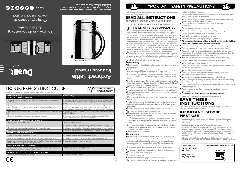 Page 1 de la notice Manuel utilisateur Dualit Architect 72905