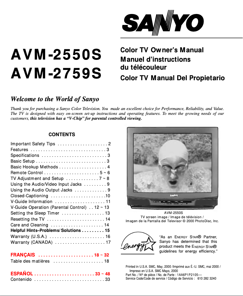 Page 1 de la notice Manuel utilisateur Sanyo AVM2759S
