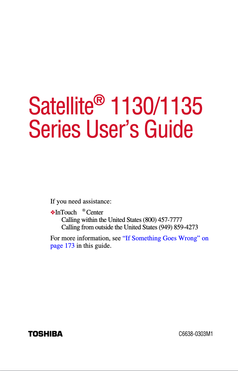 Page 1 de la notice Manuel utilisateur Toshiba Satellite 1135
