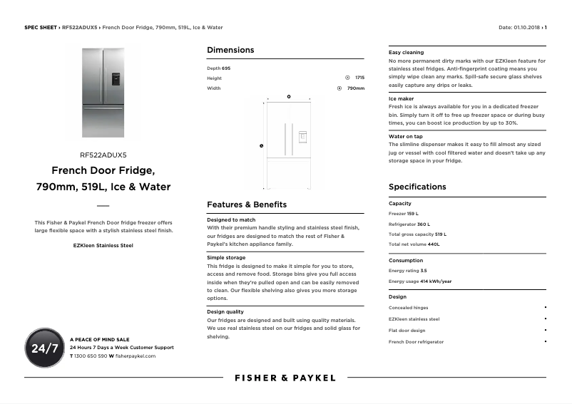 Page n°1 - Fiche technique Fisher & Paykel RF522ADUX5
