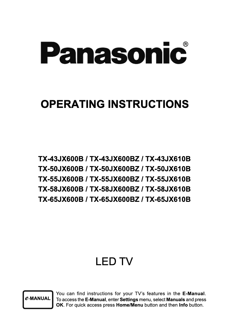 Page 1 de la notice Manuel utilisateur Panasonic TX-55JX600B