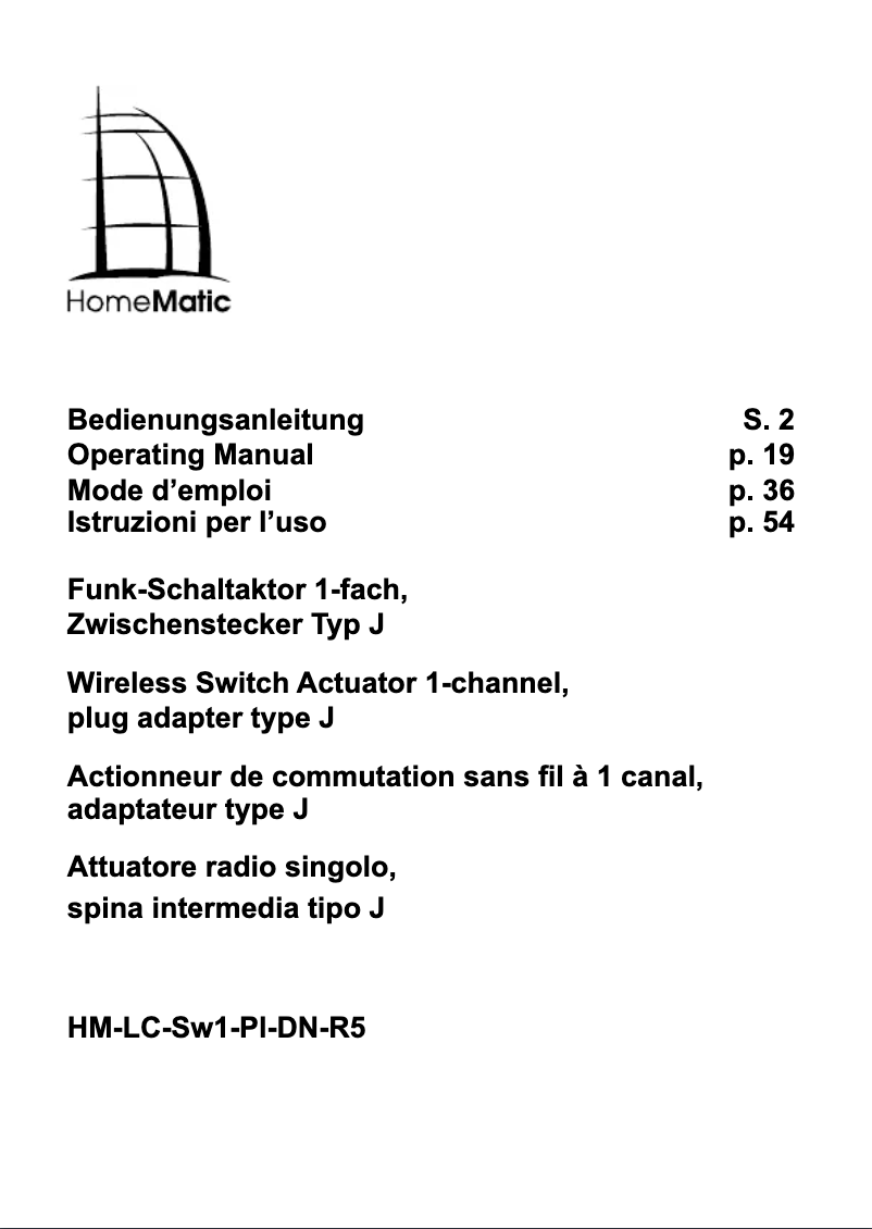 Page n°1 - Manuel utilisateur Homematic IP HM-LC-Sw1-Pl-DN-R5