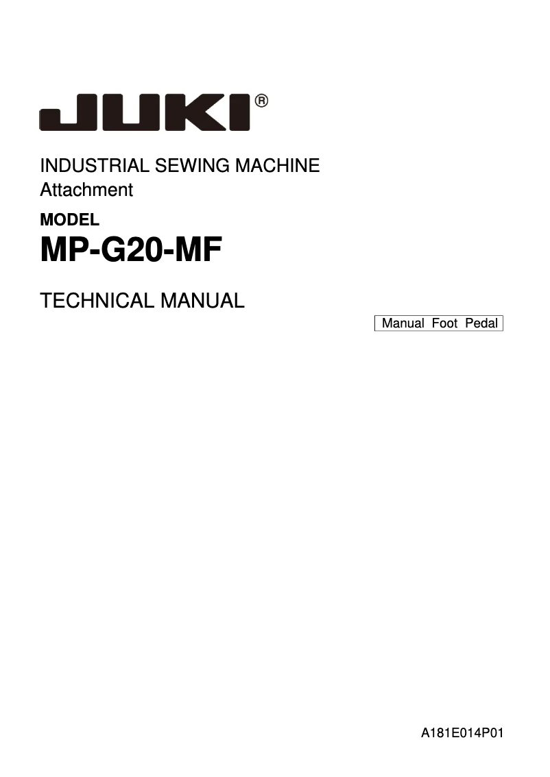 Page n°1 - Manuel utilisateur Juki MP-G20-MF