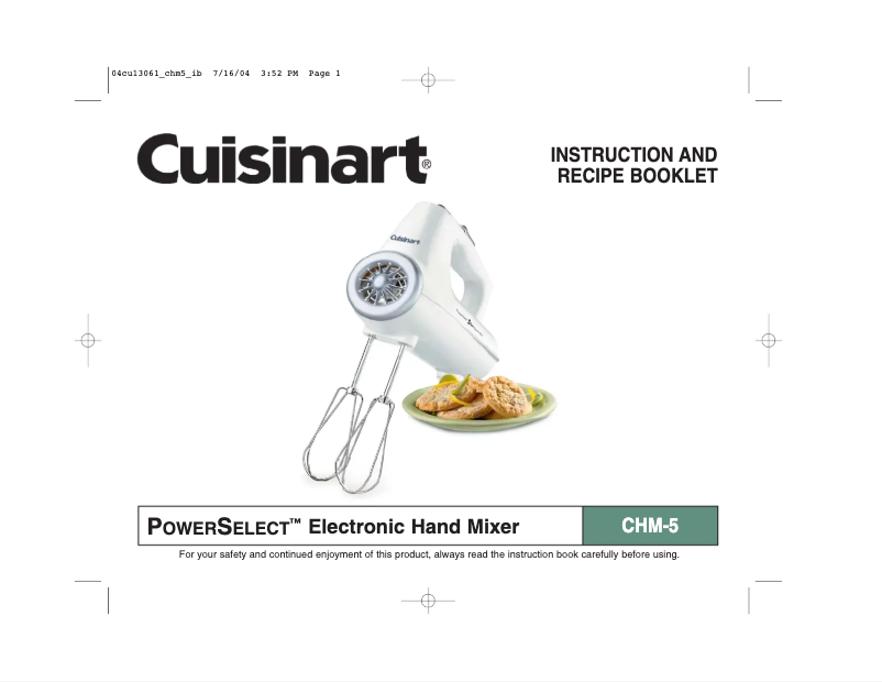 Page 1 de la notice Manuel utilisateur Cuisinart PowerSelect CHM-5