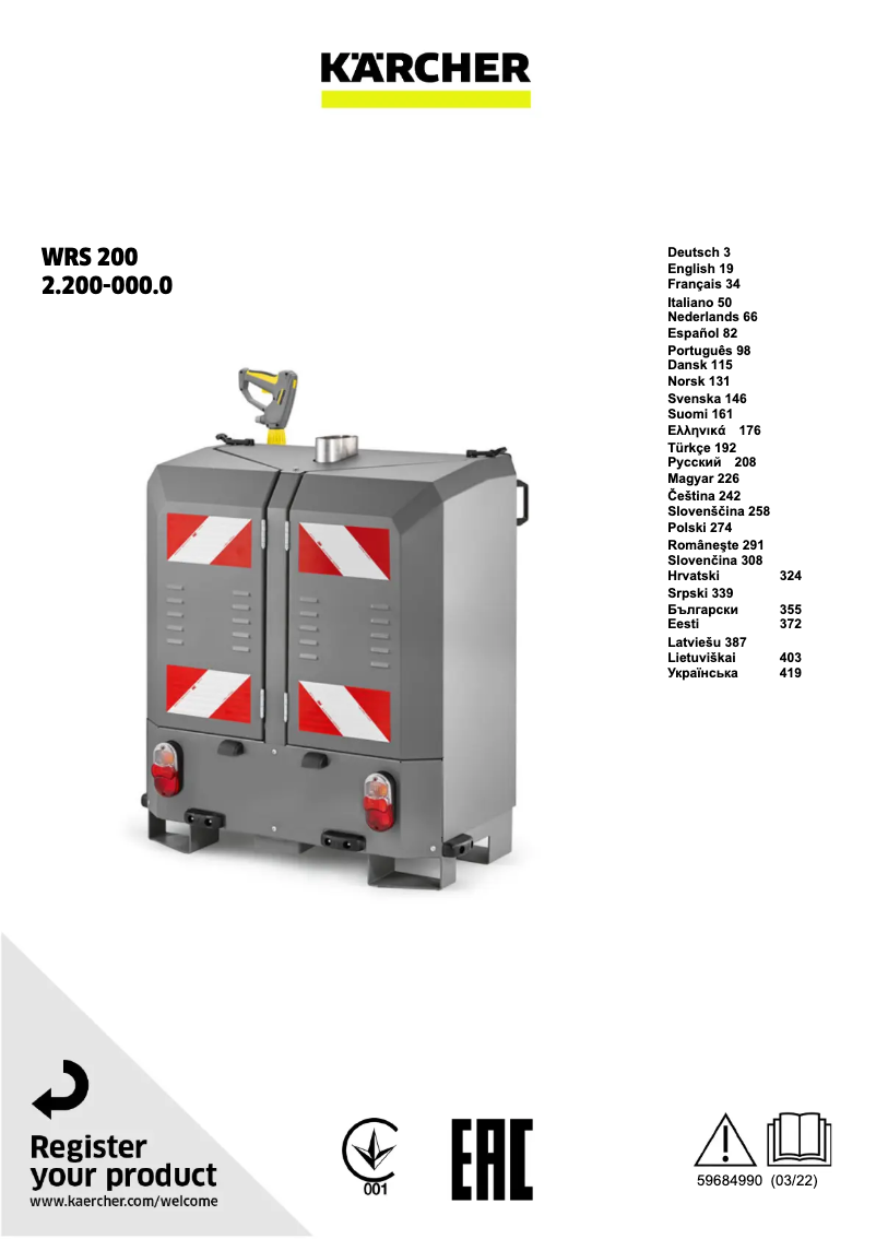 Page 1 de la notice Manuel utilisateur Kärcher WRS 200
