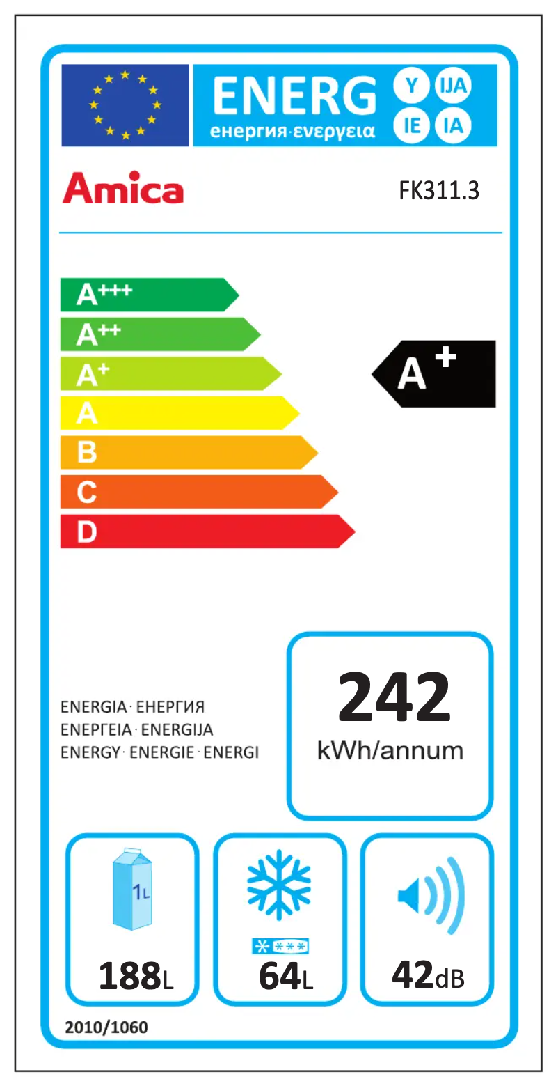 Page 1 de la notice Label énergétique Amica FK311.3