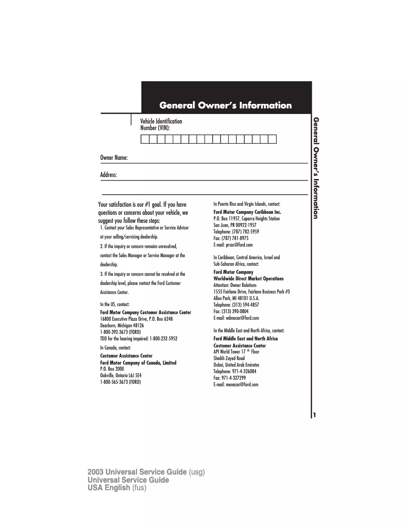 Page n°1 - Manuel d'utilisation et d'entretien Ford E-250 (2003)