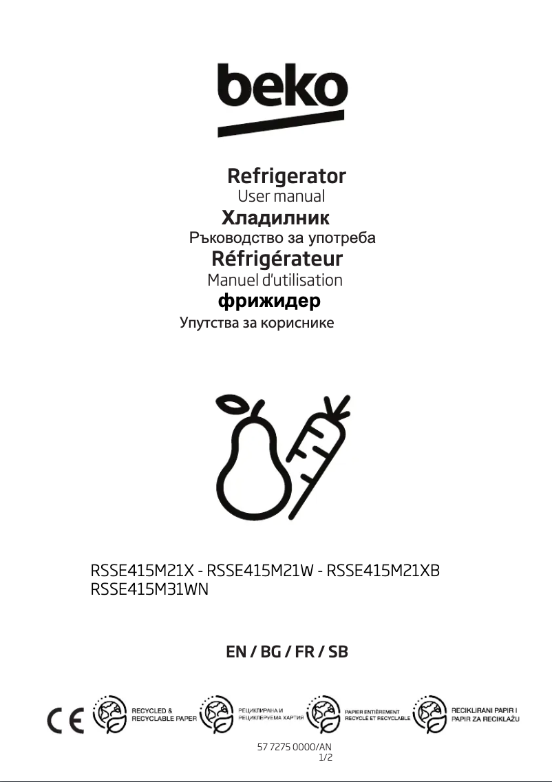 Page 1 de la notice Manuel utilisateur Beko RSSE415M31WN