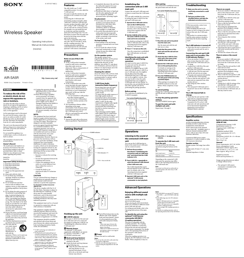 Image de la première page du manuel de l'appareil Altus AIR-SA5R