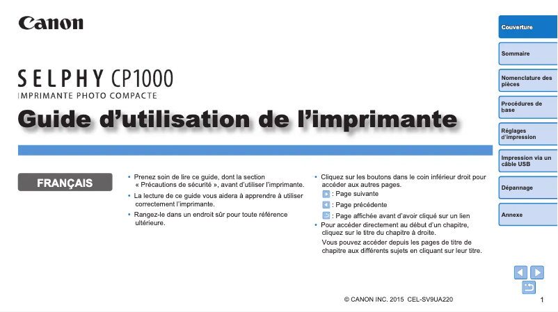 Page n°1 - Manuel utilisateur Canon Selphy CP1000