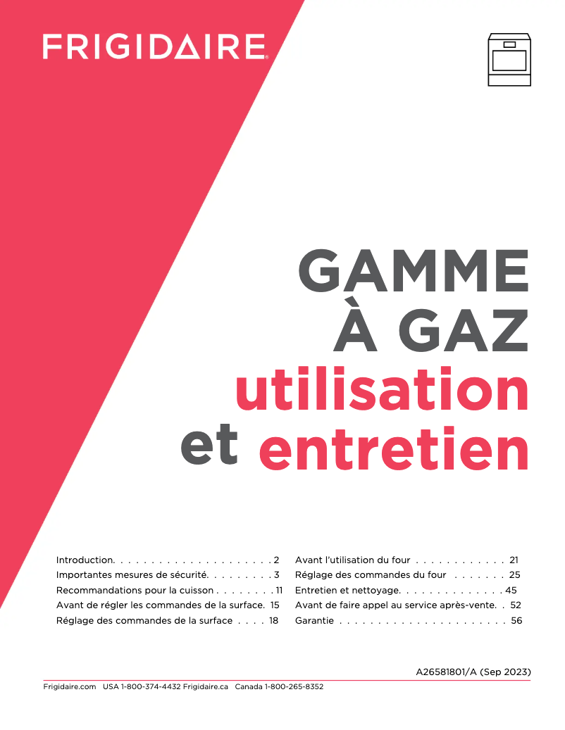 Page n°1 - Manuel utilisateur Frigidaire PCFG3080AF