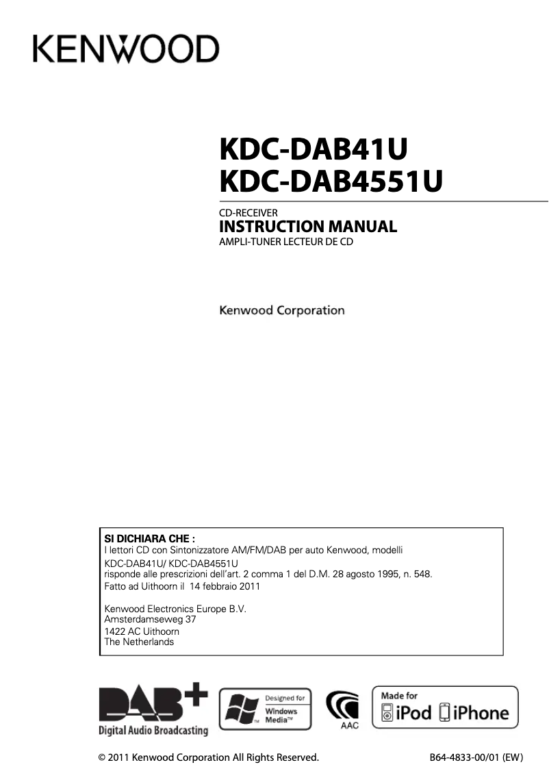 Página 1 del manual Manual de usuario Kenwood KDC-DAB41U