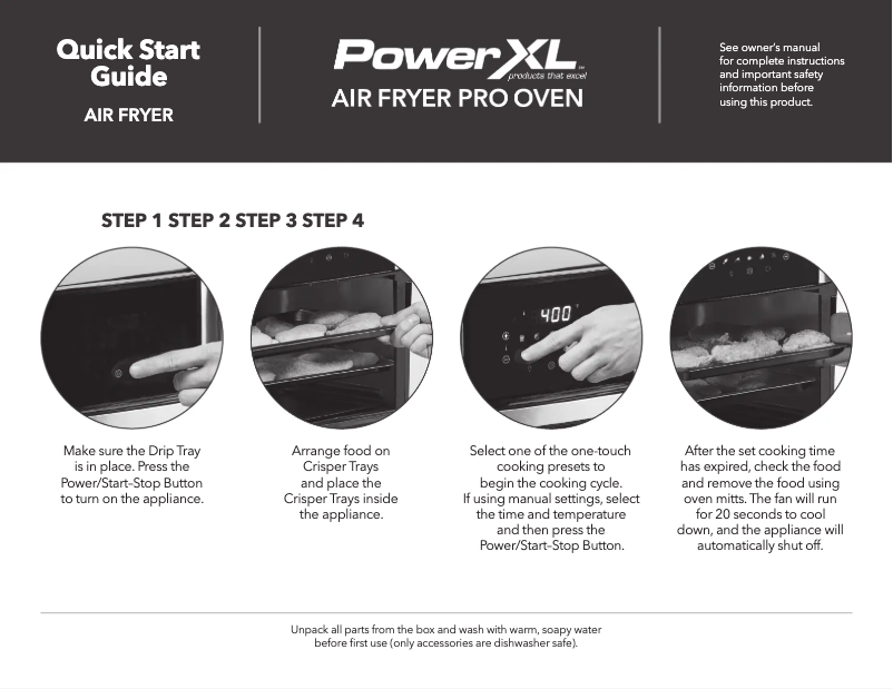 Page n°1 - Guide de démarrage rapide PowerXL Air Fryer Pro GLA-1005