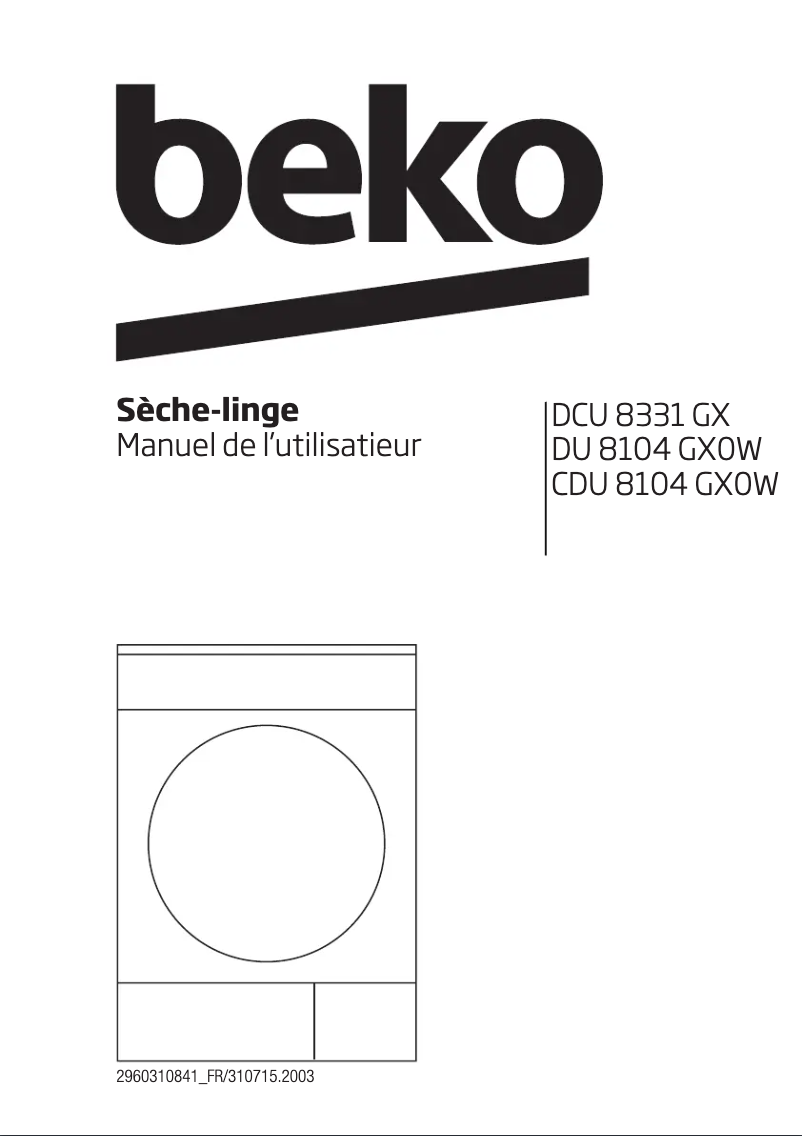 Page 1 de la notice Manuel utilisateur Beko CDU 8104 GX0W2