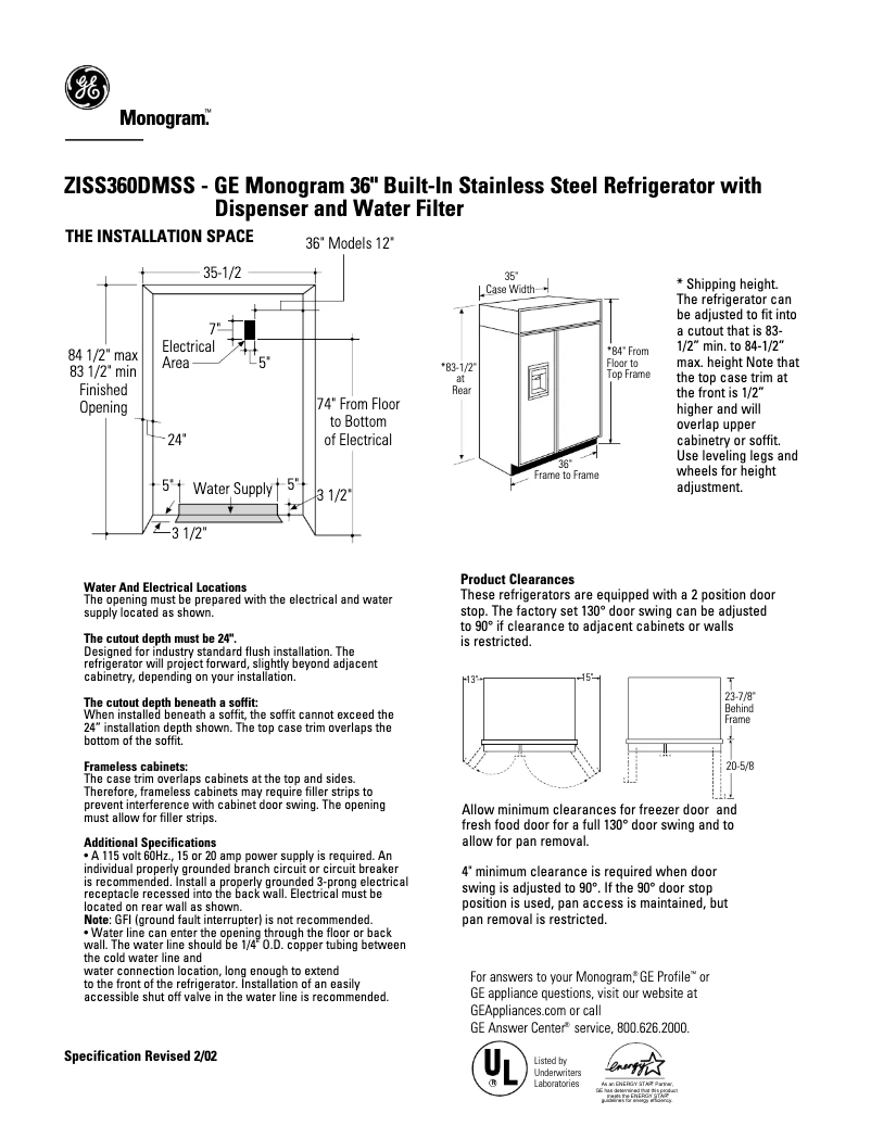 Página 1 del manual Ficha técnica GE ZISS360DMSS