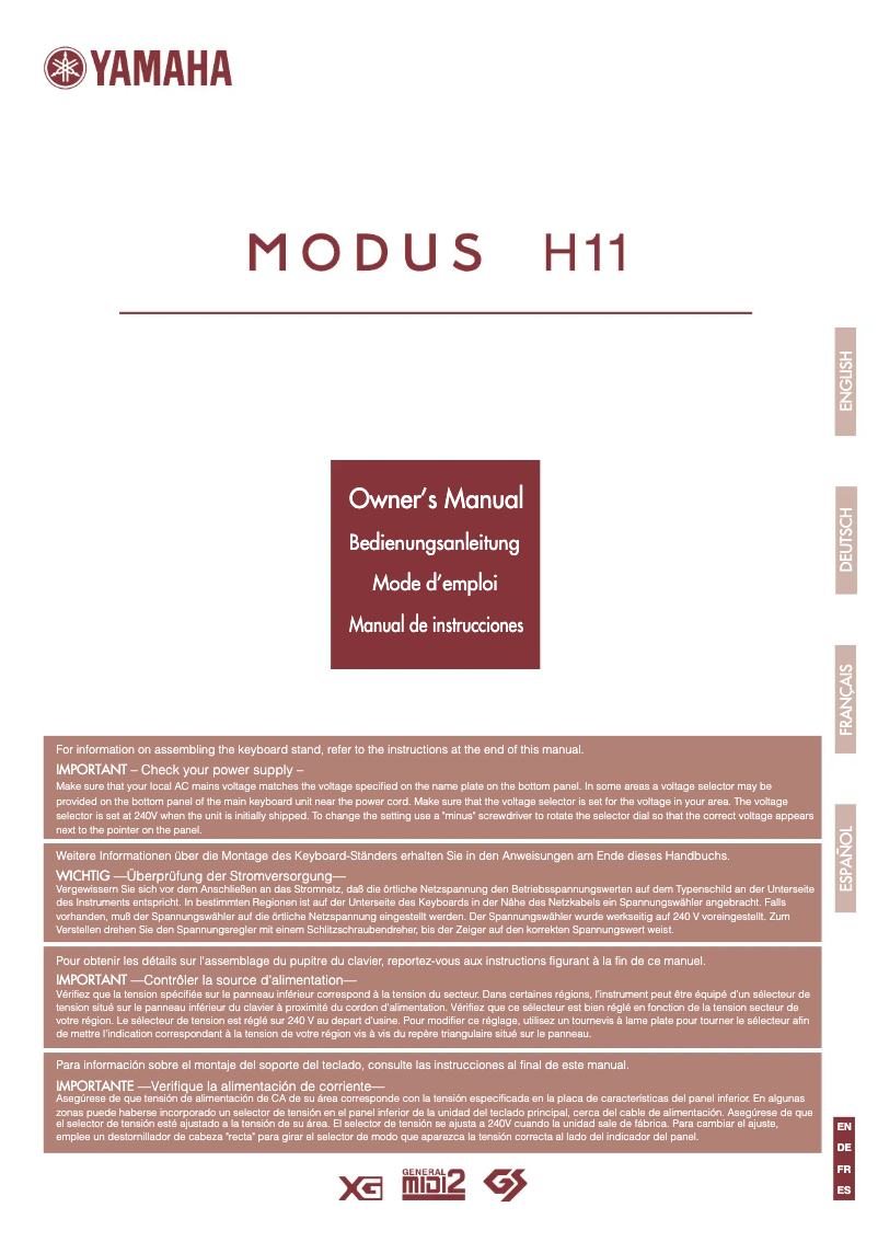 Page 1 de la notice Manuel utilisateur Yamaha Modus H11