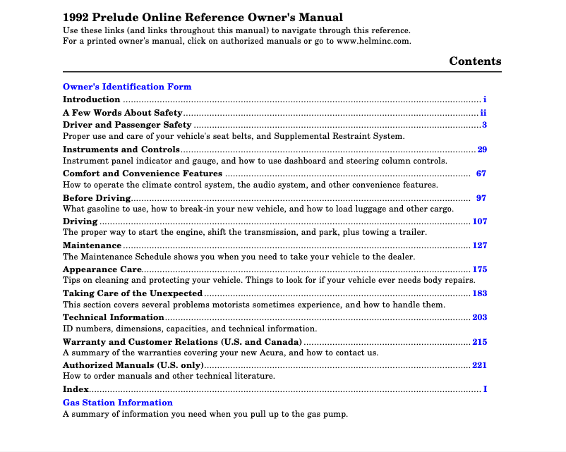 Página 1 del manual Manual de usuario Honda Prelude (1992)
