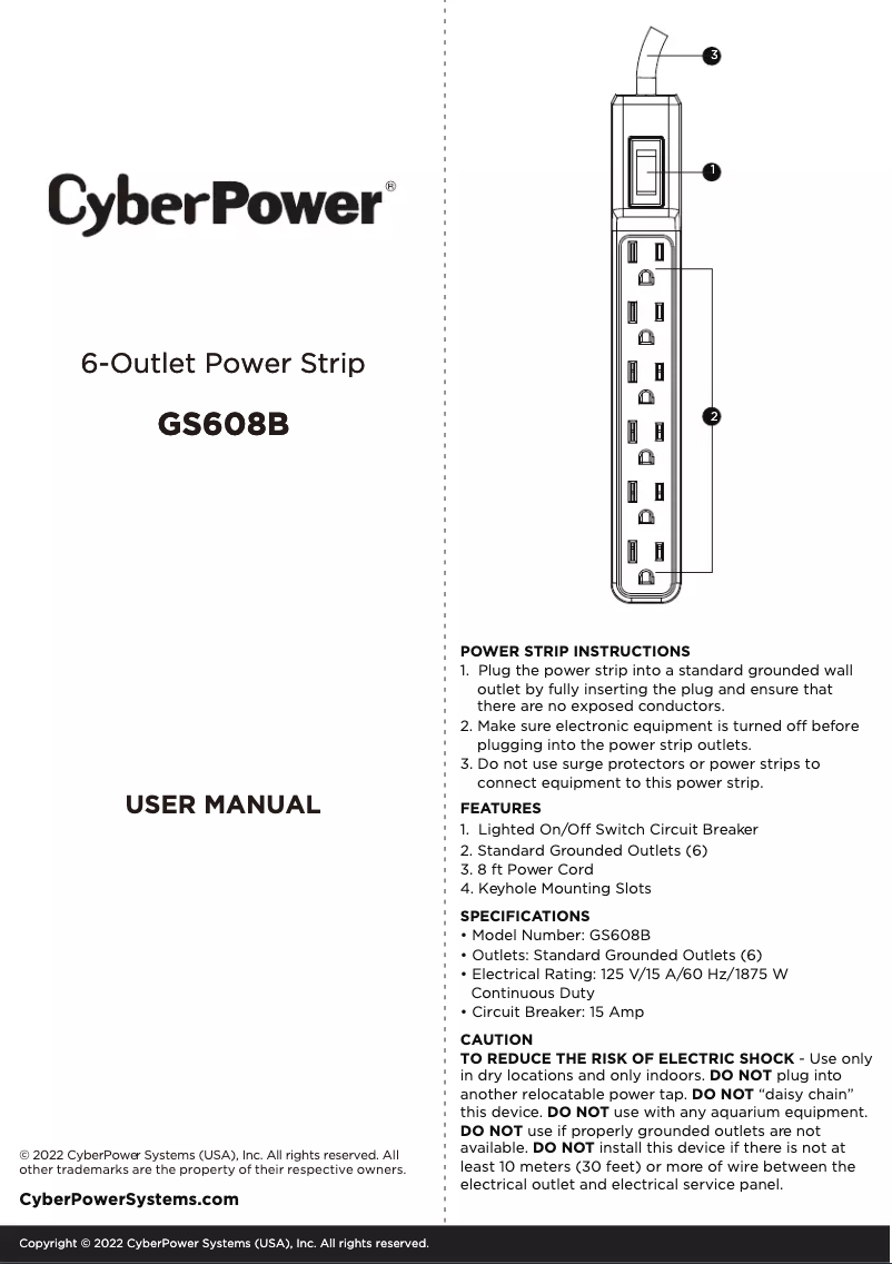 Page 1 de la notice Manuel utilisateur CyberPower GS608B