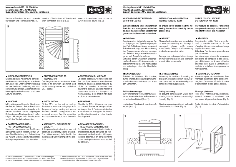 Page 1 de la notice Manuel utilisateur Helios MF 90