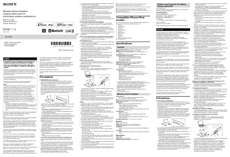 Image de la première page du manuel de l'appareil WI-H700