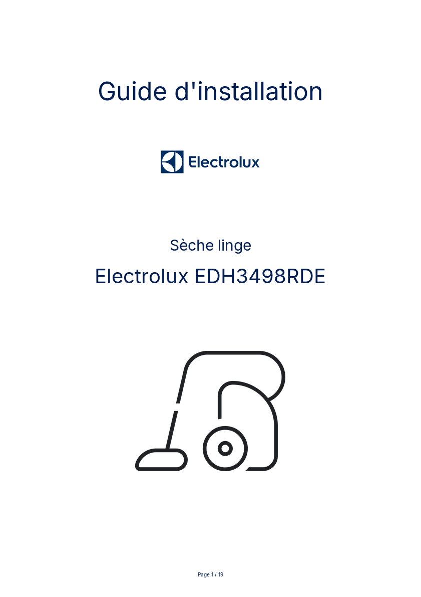 Page n°1 - Guide d'installation Electrolux EDH3498RDE