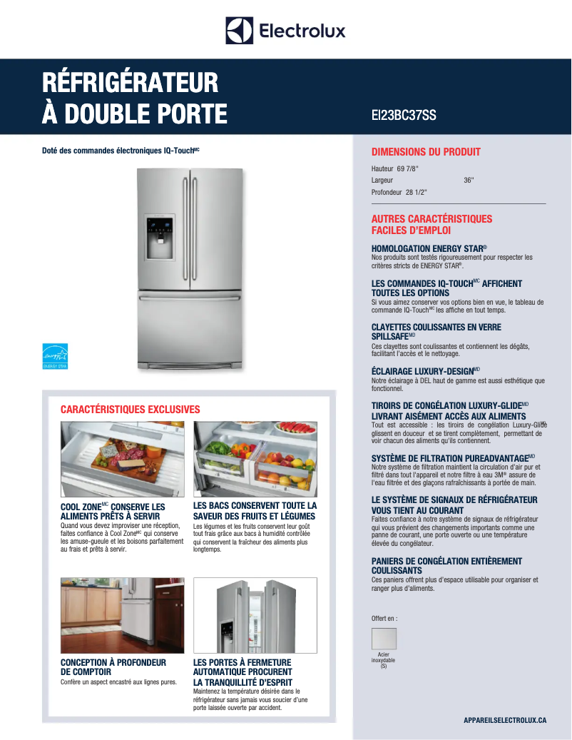 Page 1 de la notice Fiche technique Electrolux EI23BC37SS