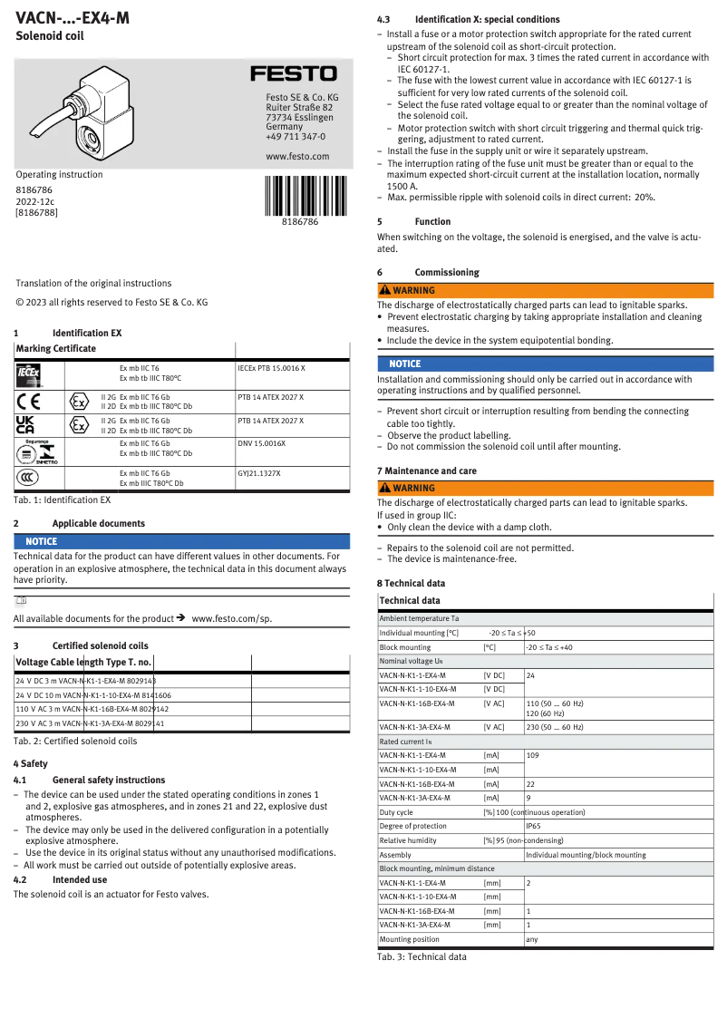Page n°1 - Manuel utilisateur Festo VACN-N-K1-1-EX4-M