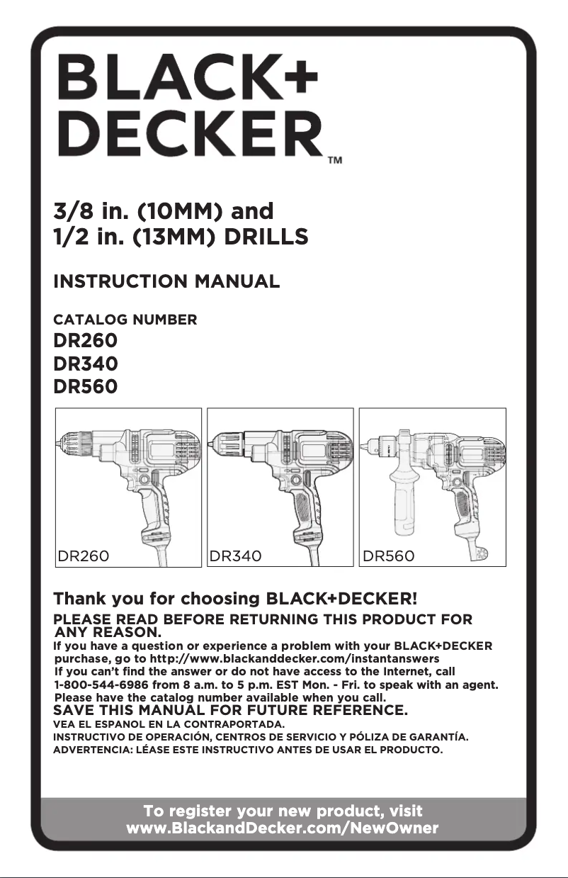 Page 1 de la notice Manuel utilisateur Black & Decker DR260
